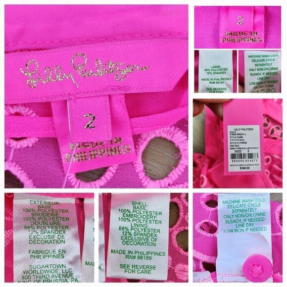 🩵NWT Lilly Pulitzer Pink Isle Amrita Swirly Fern Scalloped Eyelet Dress Size 2 - Picture 12 of 15
